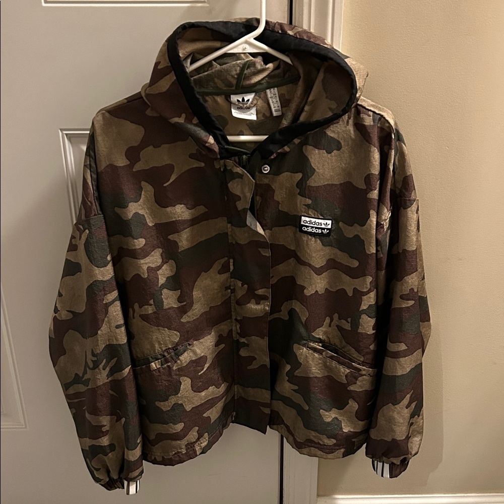 ADIDAS Camo Hooded Windbreaker/Jacket - Green/Brown
